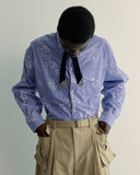 Stripe flower letter pocket shirt