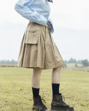Side pleated half pants
