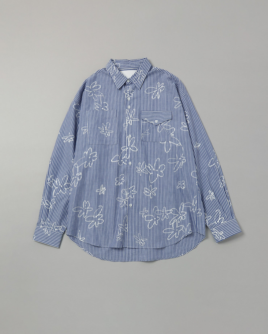 Stripe flower letter pocket shirt